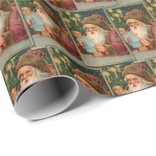 Vader Kerst Groene Collage Ephemera Cadeaupapier (Rol Hoek)