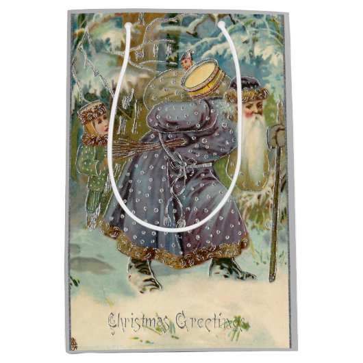  Vader Kerst in Sneeuwrijke Bossen Medium Cadeauzakje (Voorkant)