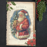 Vader Kerst & Muziek Decoupage Tissuepapier<br><div class="desc">Hartverwarmend glimlachend portret van de  kerstman met besneeuwde boompjes,  echte bladmuziek op Victoriaans-tijdslied "Beautiful Christmas Tide" op gescheurde vellen perkament papier met heilige en poinsettia grenzen.</div>