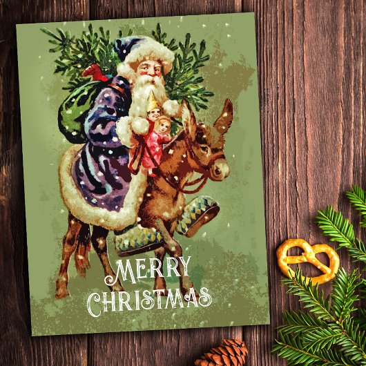  vader kerst op ezel met speelgoed feestdagenkaart