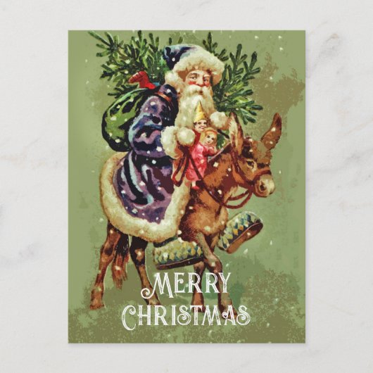  vader kerst op ezel met speelgoed feestdagenkaart (Voorkant)