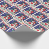 Vader Kerstblauw Collage Stempels Cadeaupapier (Hoek)