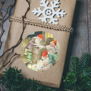  Vader Kerstman Elf Geschenken Ronde Sticker