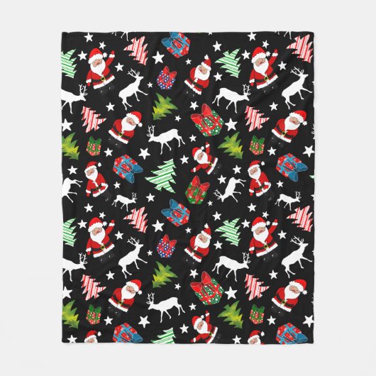 Vader Kerstmis en rendieren Patterned Fleece Deken (Voorkant)