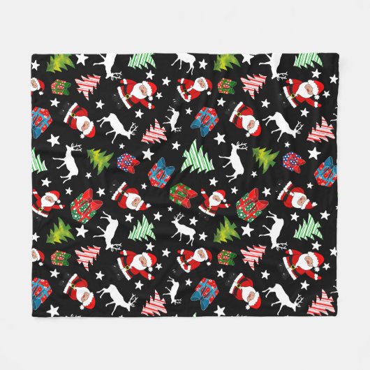 Vader Kerstmis en rendieren Patterned Fleece Deken (Voorkant (Horizontaal))