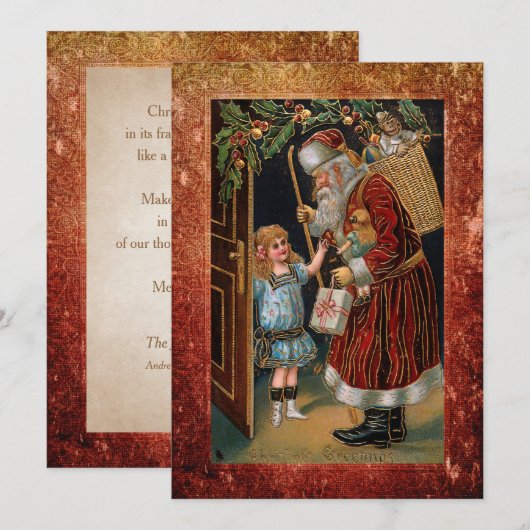  Vader Kerstmis in Antiek Lijst Feestdagenkaart (Voorkant / Achterkant)