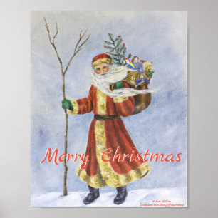 Vader Kerstmis, in de sneeuwacrylkunst Poster