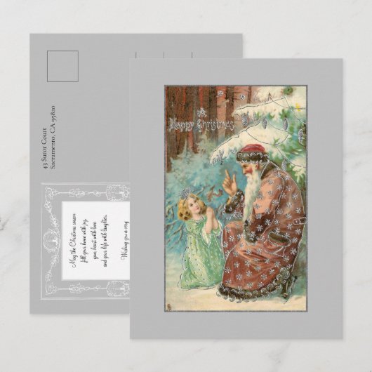 Vader Kerstmis in Winterbos met Engel Briefkaart (Voorkant / Achterkant)