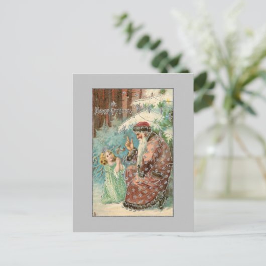 Vader Kerstmis in Winterbos met Engel Briefkaart (Staand voorkant)