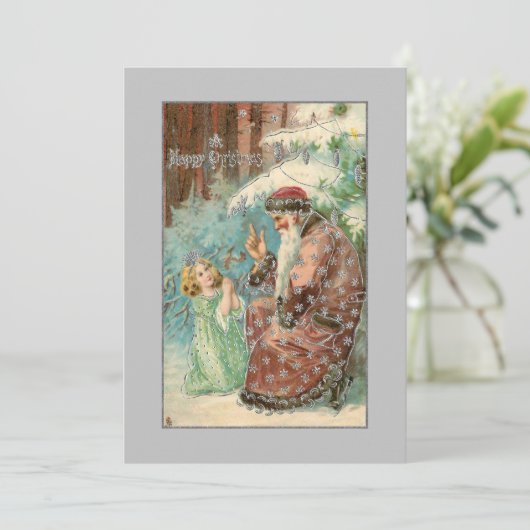 Vader Kerstmis in Winterbos met Engel Feestdagenkaart (Staand voorkant)