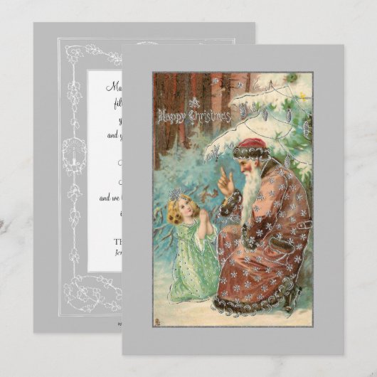 Vader Kerstmis in Winterbos met Engel Feestdagenkaart (Voorkant / Achterkant)