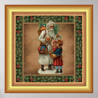Vader Kerstmis, Kerstmisgiften, Gouden Achtergrond