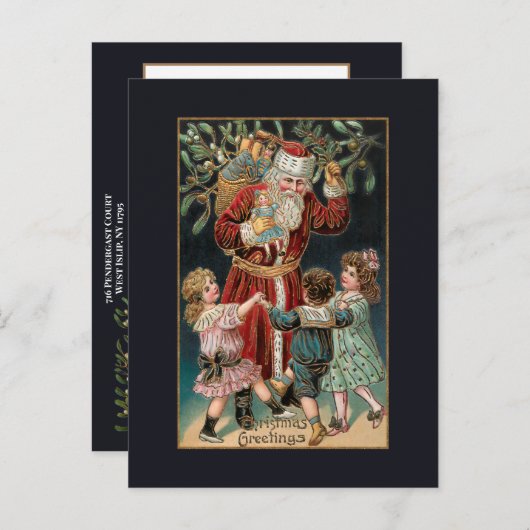 Vader Kerstmis met Dansende Kinderen & Mistletoe Briefkaart (Voorkant / Achterkant)