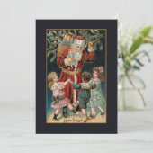 Vader Kerstmis met Dansende Kinderen & Mistletoe Feestdagenkaart (Staand voorkant)