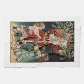 Vader Kerstmis met Dansende Kinderen & Mistletoe Theedoek (Horizontaal)