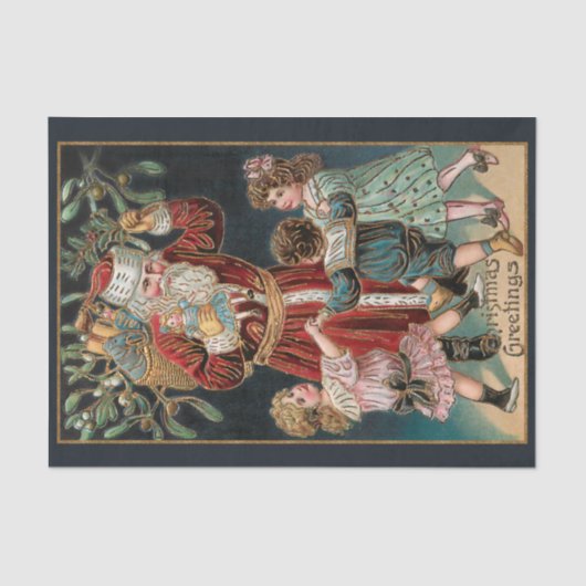 Vader Kerstmis met Dansende Kinderen & Mistletoe Tissuepapier (Voorkant)