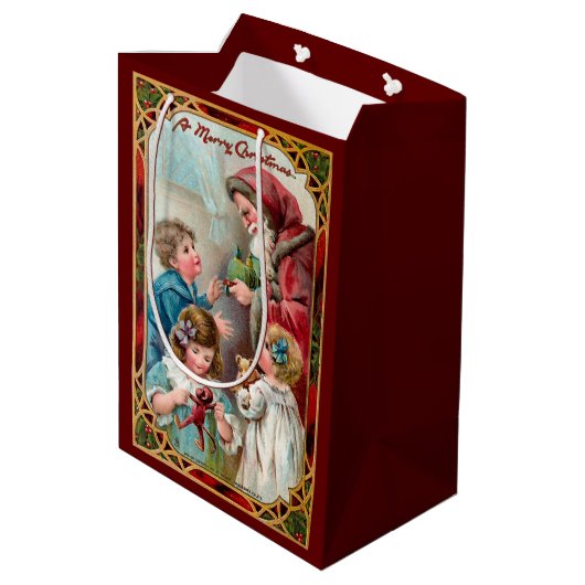 Vader Kerstmis met kinderen Medium Cadeauzakje (Achterkant Gekanteld)