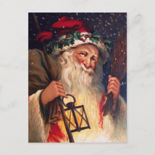 Vader Kerstmis met lantaarn Feestdagenkaart (Voorkant)