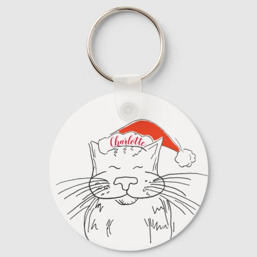 Vader Kerstmis tabby kat cadeau Sleutelhanger (Voorkant)