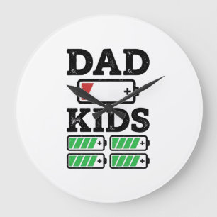 Vader Kinderen Batterij Grappig Vintage Vector T-s Grote Klok