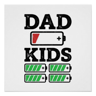 Vader Kinderen Batterij Grappig Vintage Vector T-s Perfect Poster