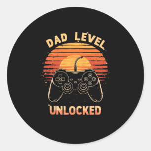 Vader Level Ontgrendeld Grappig Retro Nieuwe Vader Ronde Sticker