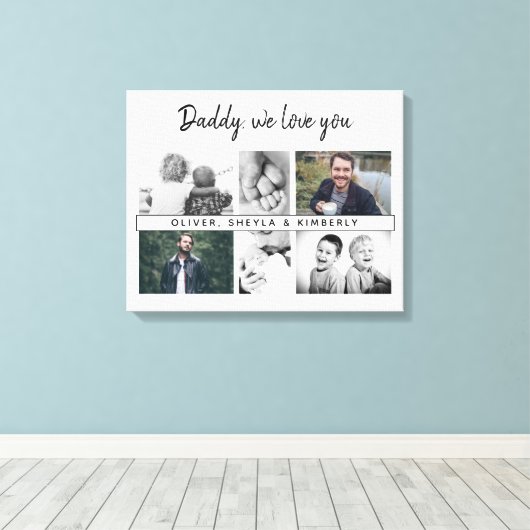 Vader met Kinderen en familie Papa 6 Foto Canvas Afdruk (Insitu (Houten vloer))