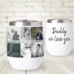 Vader met Kinderen en familie Papa 6 Foto Collage<br><div class="desc">Vader met Kinder en familie papa 6 Fotocollage Thermische Wijn Tumbler. Collage van 6 foto's, vaders naam met een lieve boodschap in een trendy zwart script en namen van kinderen die de foto's bedekken. Voeg je 6 favoriete familiefoto's toe. Zoete aandenken en een cadeau voor verjaardag, vaderdag of Kerstmis voor...</div>