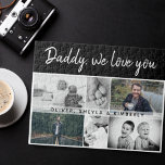 Vader met Kinderen en familie Papa 6 Foto Collage Legpuzzel<br><div class="desc">Vader met Kinderen en familie vader 6 Foto Collage puzzle. Collage van 6 foto's, vaders naam met een zoete boodschap in een trendy manuscript en namen van kinderen die de afbeeldingen overtreffen. Voeg je 6 favoriete familiefoto's toe. Een liefdevol en een cadeau voor een verjaardag, vaderdag of Kerstmis voor een...</div>