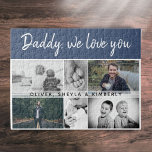 Vader met Kinderen en familie Papa 6 Foto Collage Legpuzzel<br><div class="desc">Vader met Kinderen en familie vader 6 Foto Collage puzzle. Collage van 6 foto's, vaders naam met een zoete boodschap in een trendy manuscript en namen van kinderen die de afbeeldingen overtreffen. Voeg je 6 favoriete familiefoto's toe. Een liefdevol en een cadeau voor een verjaardag, vaderdag of Kerstmis voor een...</div>