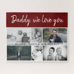 Vader met Kinderen en familie Papa 6 Foto Collage Legpuzzel<br><div class="desc">Vader met Kinderen en familie vader 6 Foto Collage puzzle. Collage van 6 foto's, vaders naam met een zoete boodschap in een trendy manuscript en namen van kinderen die de afbeeldingen overtreffen. Voeg je 6 favoriete familiefoto's toe. Een liefdevol en een cadeau voor een verjaardag, vaderdag of Kerstmis voor een...</div>