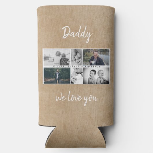 Vader met Kinderen en familie Papa 6 Foto Collage Seltzer Blikjeskoeler (Achterkant)