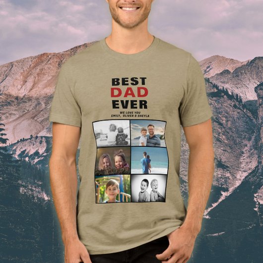 Vader met Kinderen en familie Papa 6 Foto Collage Tri-Blend Shirt