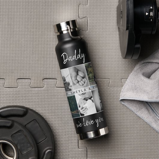 Vader met Kinderen en familie Papa 6 Foto Collage Waterfles (Gym)