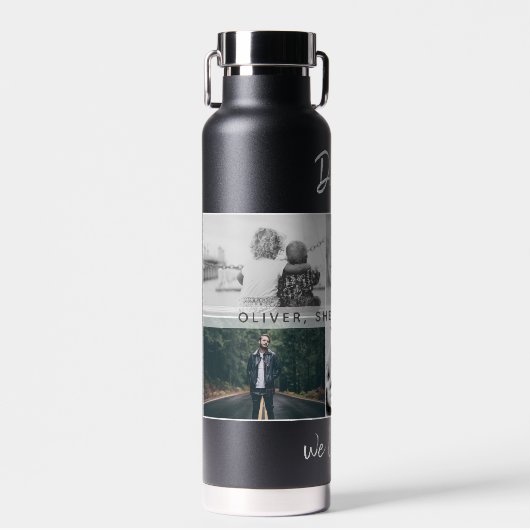 Vader met Kinderen en familie Papa 6 Foto Collage Waterfles (Voorkant)