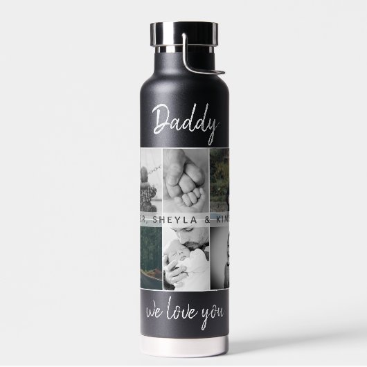Vader met Kinderen en familie Papa 6 Foto Collage Waterfles (Links)