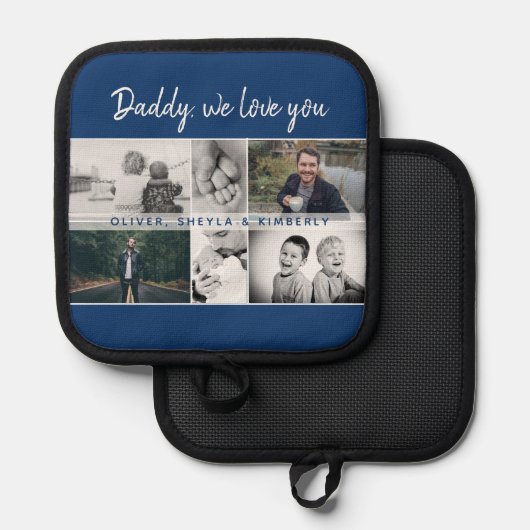 Vader met Kinderen en familie Papa Collage Pannenlap (Voorkant / Achterkant)