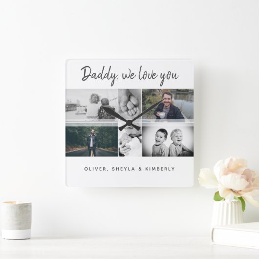Vader met Kinderen en familie Papa Collage Vierkante Klok (Huis)