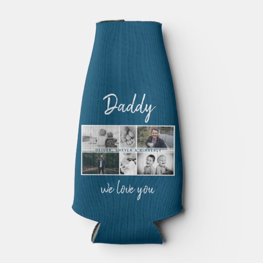 Vader met Kinderen en familie Papa Foto Collage Flesjeskoeler (Voorkant)