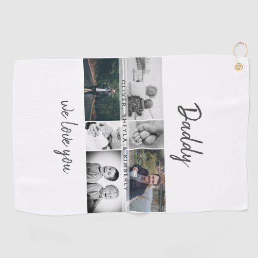 Vader met Kinderen en familie Papa Foto Collage Golfhanddoek (Horizontaal)
