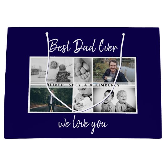 Vader met Kinderen en familie Papa Foto Collage Groot Cadeauzakje (Voorkant)