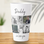 Vader met Kinderen en familie Papa Foto Collage Latte Mok<br><div class="desc">Vader met Kinderen en familie Papa Foto Collage Latte Mok. Collage van 6 foto's, de naam van de vader met een zoet bericht in een trendy manuscript en namen van kinderen die de foto's bedekken. Voeg je 6 favoriete familiefoto's toe. Sweet keepasje en een cadeau voor verjaardag, vaderdag of Kerstmis...</div>