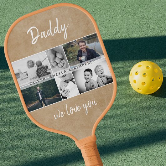 Vader met Kinderen en familie Papa Foto Collage Pickleball Paddle