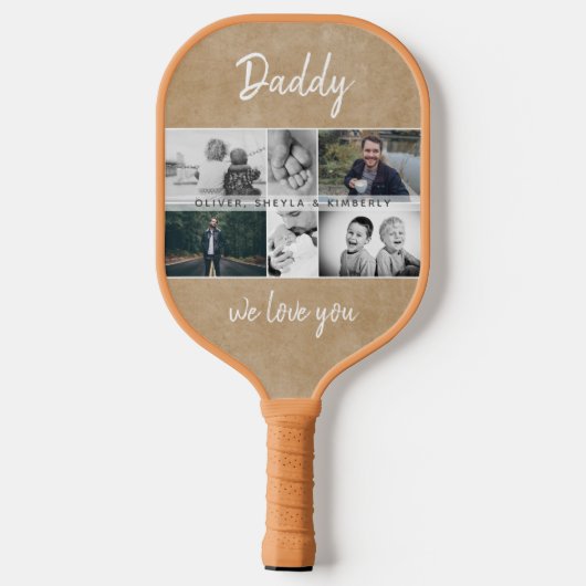 Vader met Kinderen en familie Papa Foto Collage Pickleball Paddle (Achterkant)