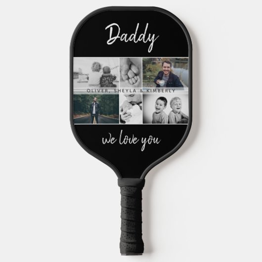 Vader met Kinderen en familie Papa Foto Collage Pickleball Paddle (Voorkant)