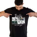 Vader met Kinderen en familie Papa Foto Collage T-shirt<br><div class="desc">Vader met Kinderen en familie Papa Foto-collage t-shirt. Collage van 6 foto's, de naam van de vader met een zoet bericht in een trendy manuscript en namen van kinderen die de foto's bedekken. Voeg je 6 favoriete familiefoto's toe. Sweet keepasje en een cadeau voor verjaardag, vaderdag of Kerstmis voor een...</div>