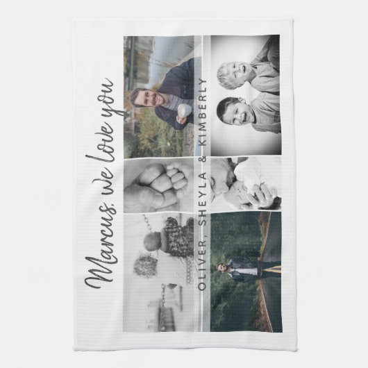 Vader met Kinderen en familie Papa Foto Collage Theedoek (Verticaal)