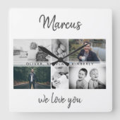 Vader met Kinderen en familie Papa Foto Collage Vierkante Klok (Voorkant)