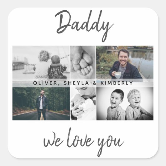 Vader met Kinderen en familie Papa Foto Collage Vierkante Sticker (Voorkant)