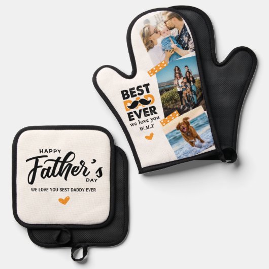 Vader Moderne Vaderdag Fotocollage Beste vader ooi Ovenwant & Pannenlap Set (Voorkant / Achterkant)